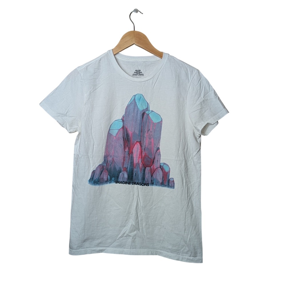 Imagine Dragons Graphic T-Shirt Mens Small White Crystal Rock Band Tee Evolve